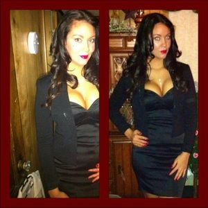 BEBE size S black satin dress with sweetheart neck